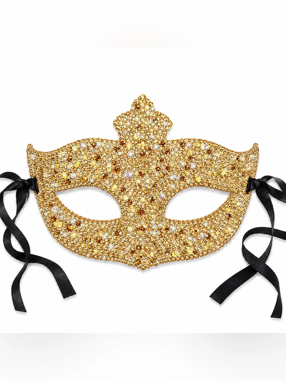 Gold Crystal & Crystal AB Iridescent Masquerade Face Mask With Ribbon Ties New